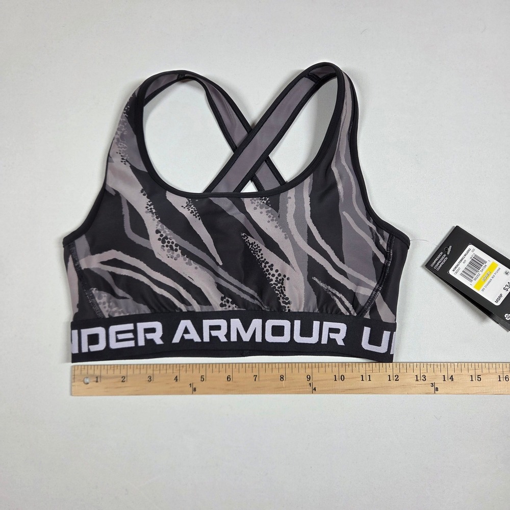 Under Armour Womens DFO Crossback Mid Printed Sports Bra Grey Black 1362247 M - Picture 6 of 9